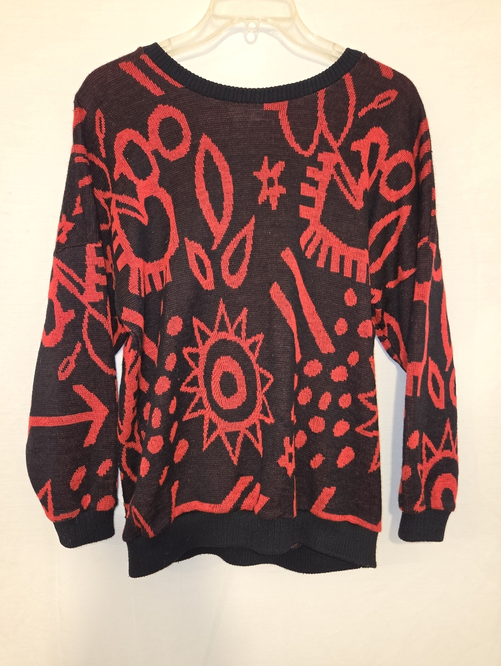 Vintage 80s Knit Acrylic sweater Pullover Enchante red black size Medium